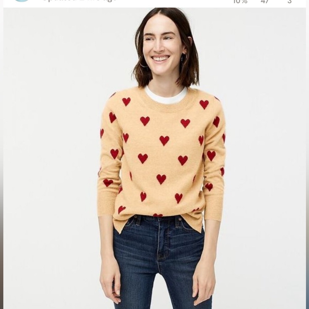 J.Crew 100% Cashmere Heart Sweater - Size M